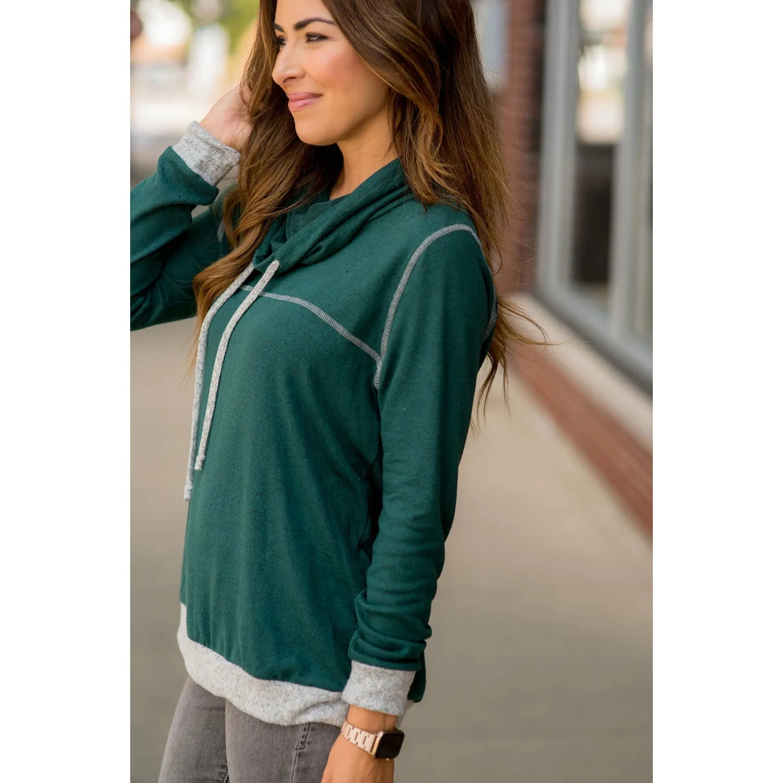 Comfy Stitched Cowl Neck Sweatshirt