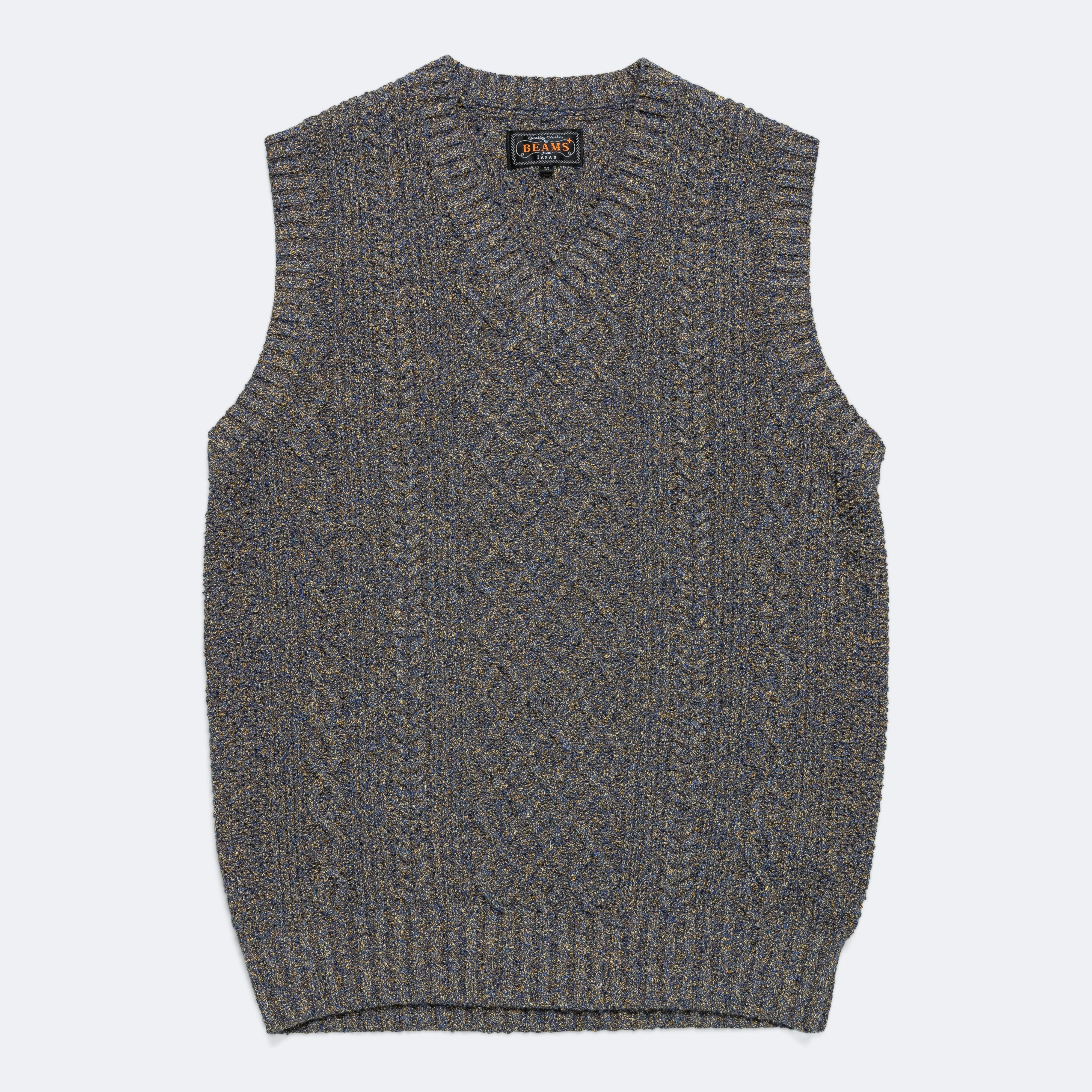 Cotton Linen Vest Alan Pattern - Navy