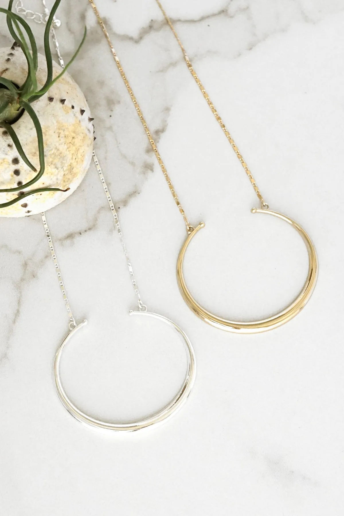 Crescent Moon Layering Necklace - Silver or Gold