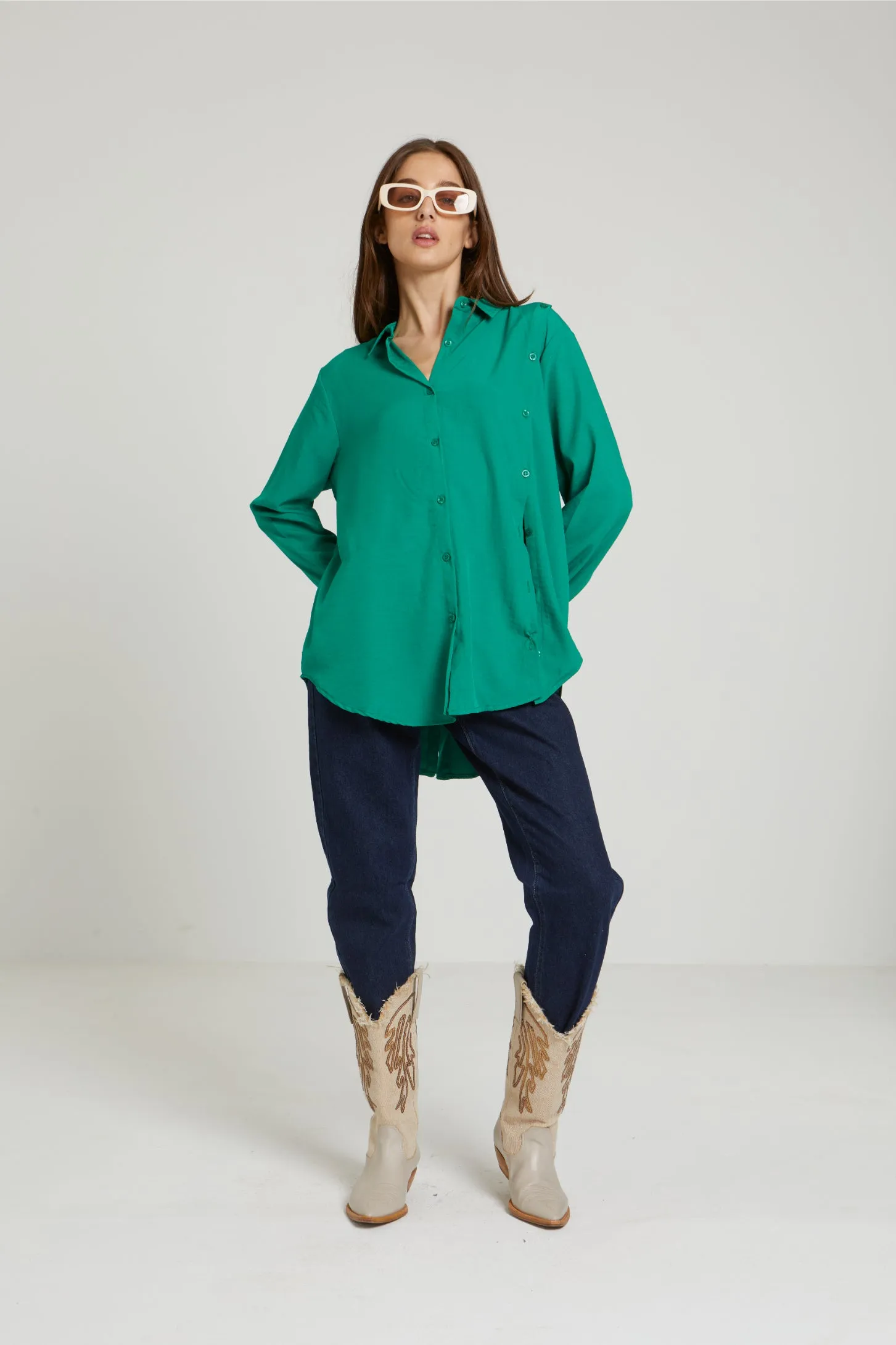 CUBA ASYMMETRIC SHIRT - GREEN