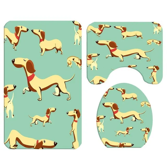 Cute Dog Bathroom Rug & Shower Curtain Sets (Set of 3 & Set of 4)