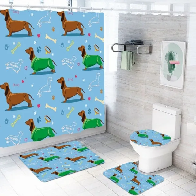 Cute Dog Bathroom Rug & Shower Curtain Sets (Set of 3 & Set of 4)