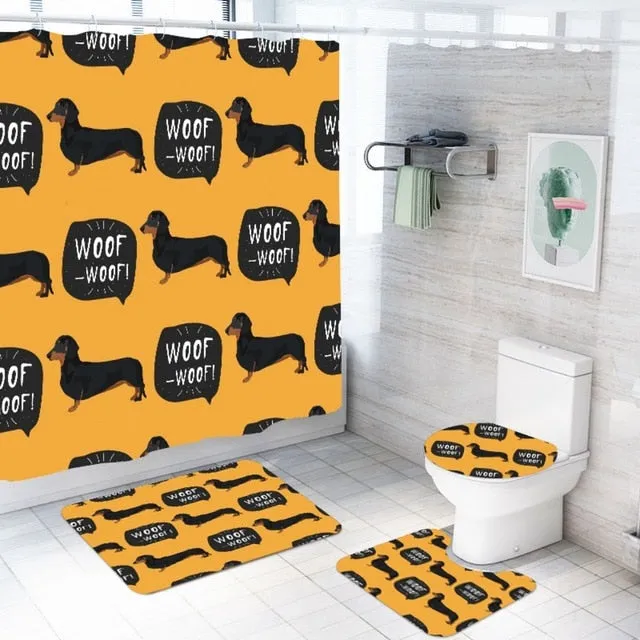 Cute Dog Bathroom Rug & Shower Curtain Sets (Set of 3 & Set of 4)