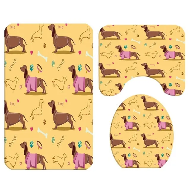 Cute Dog Bathroom Rug & Shower Curtain Sets (Set of 3 & Set of 4)