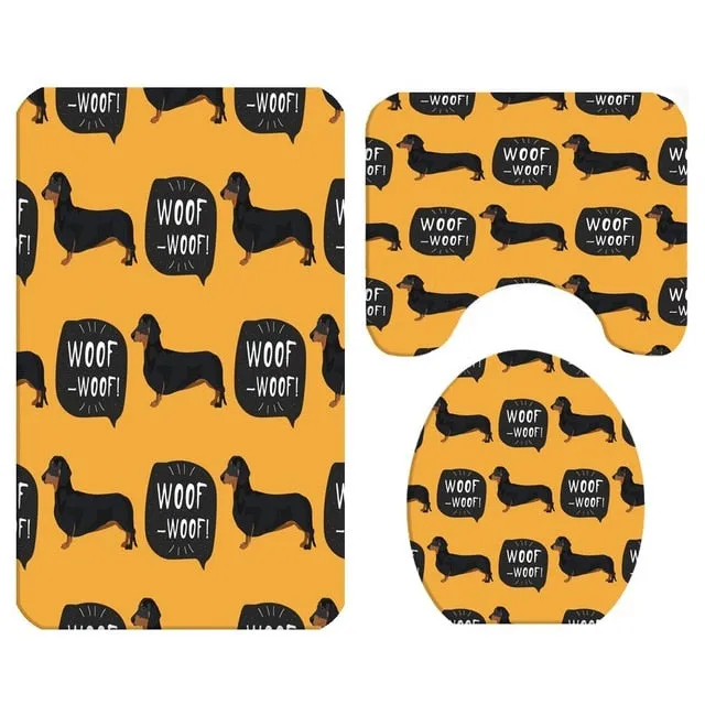 Cute Dog Bathroom Rug & Shower Curtain Sets (Set of 3 & Set of 4)