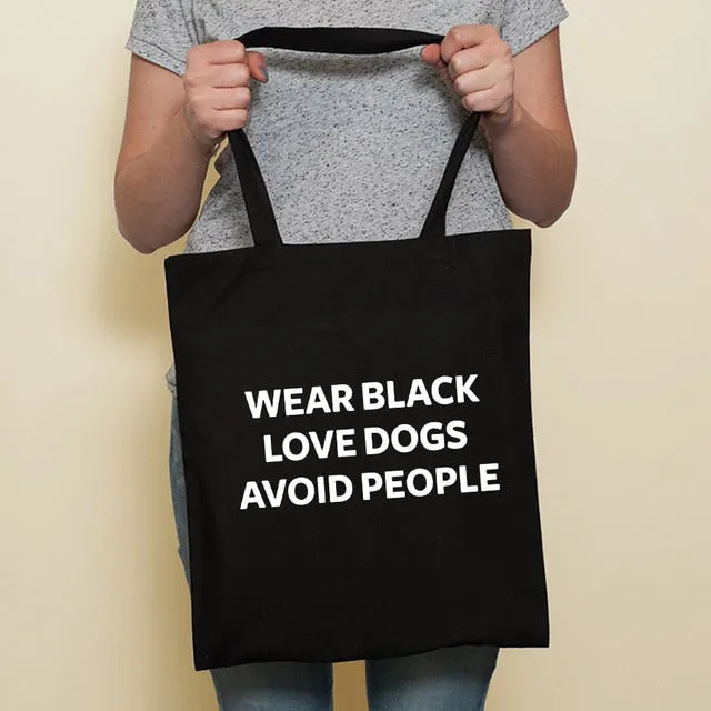 Cute Dog Black Canvas Tote Bag