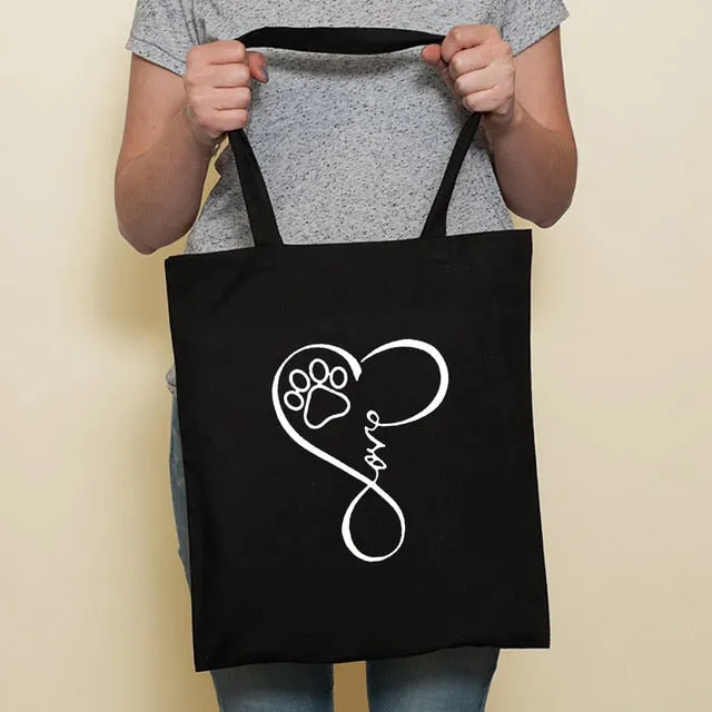 Cute Dog Black Canvas Tote Bag