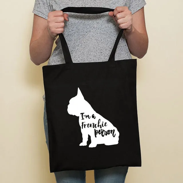 Cute Dog Black Canvas Tote Bag