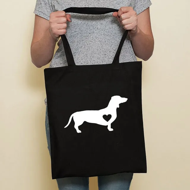 Cute Dog Black Canvas Tote Bag