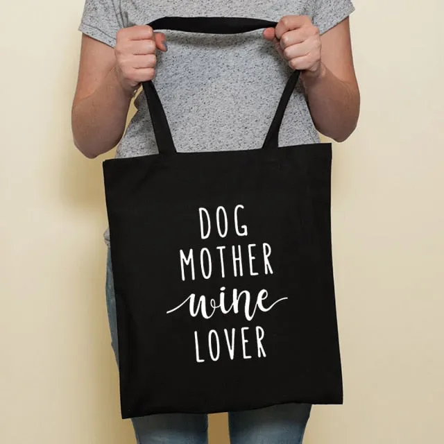 Cute Dog Black Canvas Tote Bag