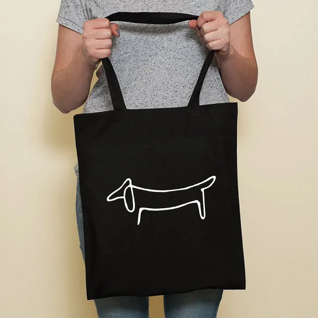 Cute Dog Black Canvas Tote Bag