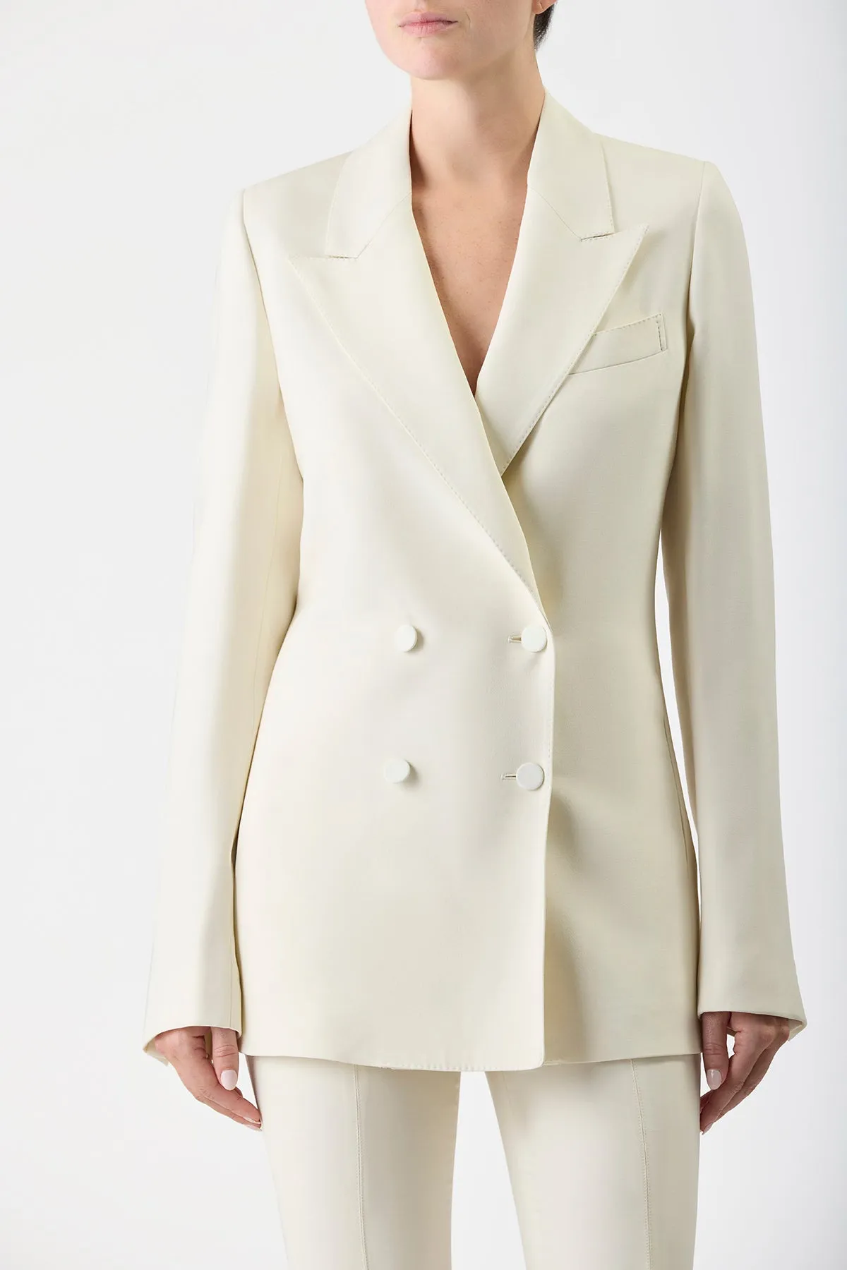 Damus Blazer in Ivory Silk Wool Cady