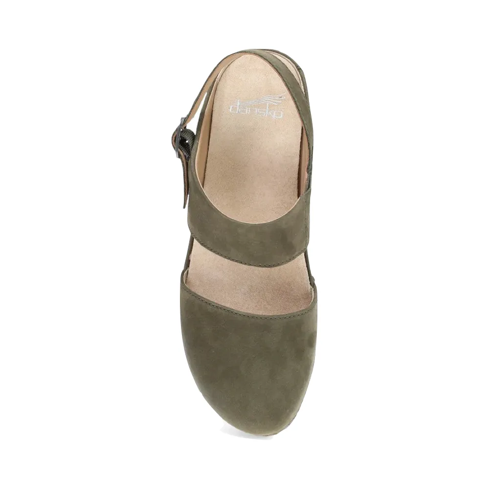 Dansko Women's Lucia Heeled Closed Toe Clog in Ivy Green Nubuck