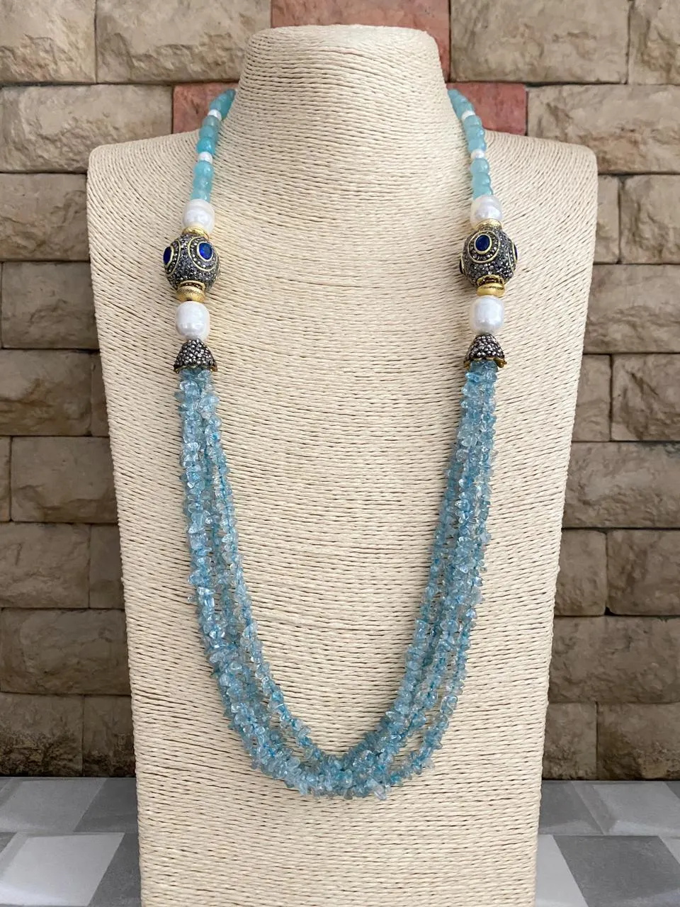 Designer Handmade Semi Precious Blue Topaz Beads Necklace By Gehna Shop