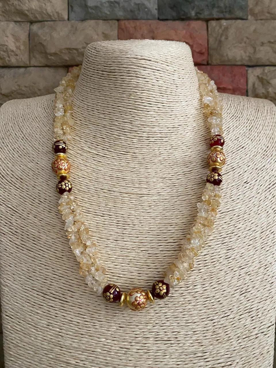 Designer Semi Precious Citrine Beaded Necklace By Gehna Shop