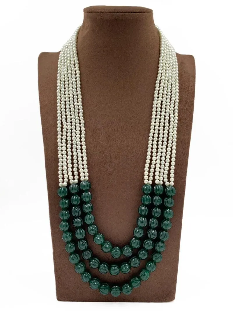 Designer Semi Precious Real Green Jade Layered Necklace For Women By Gehna Shop