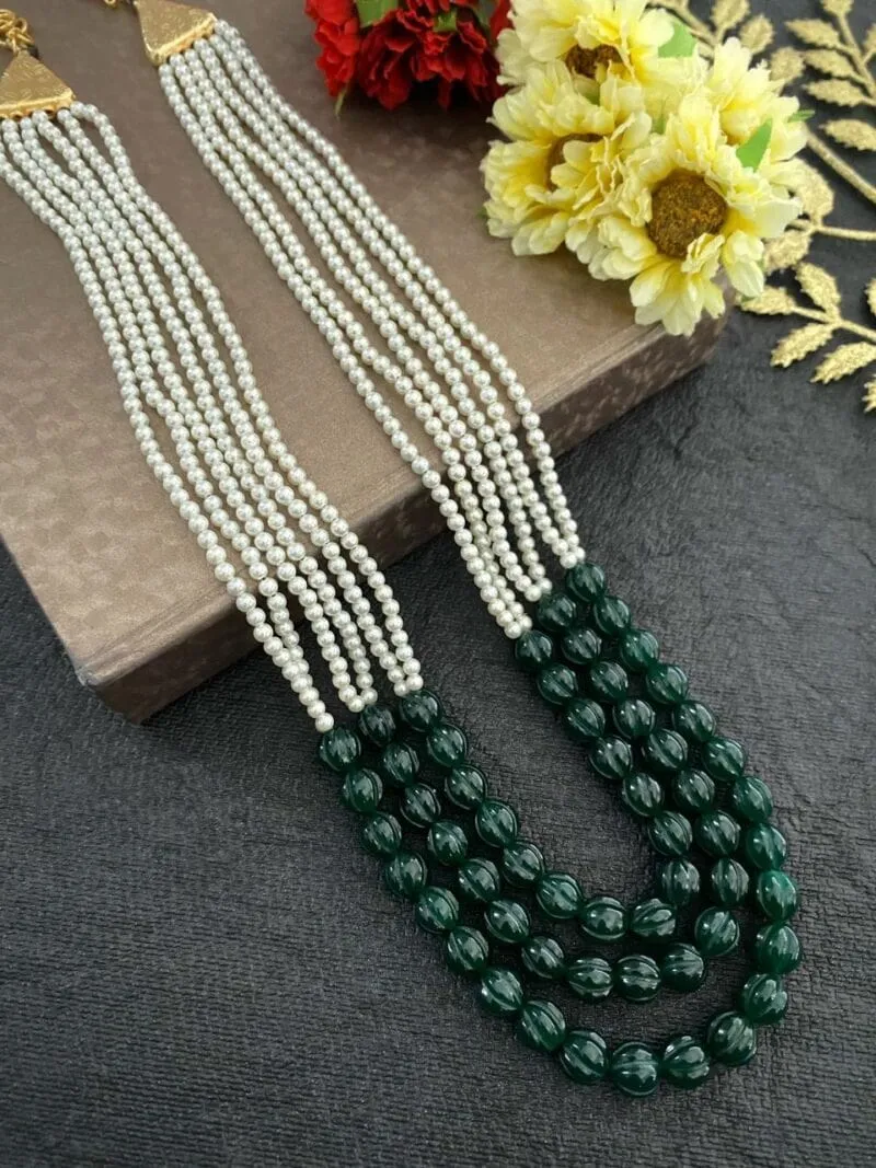 Designer Semi Precious Real Green Jade Layered Necklace For Women By Gehna Shop