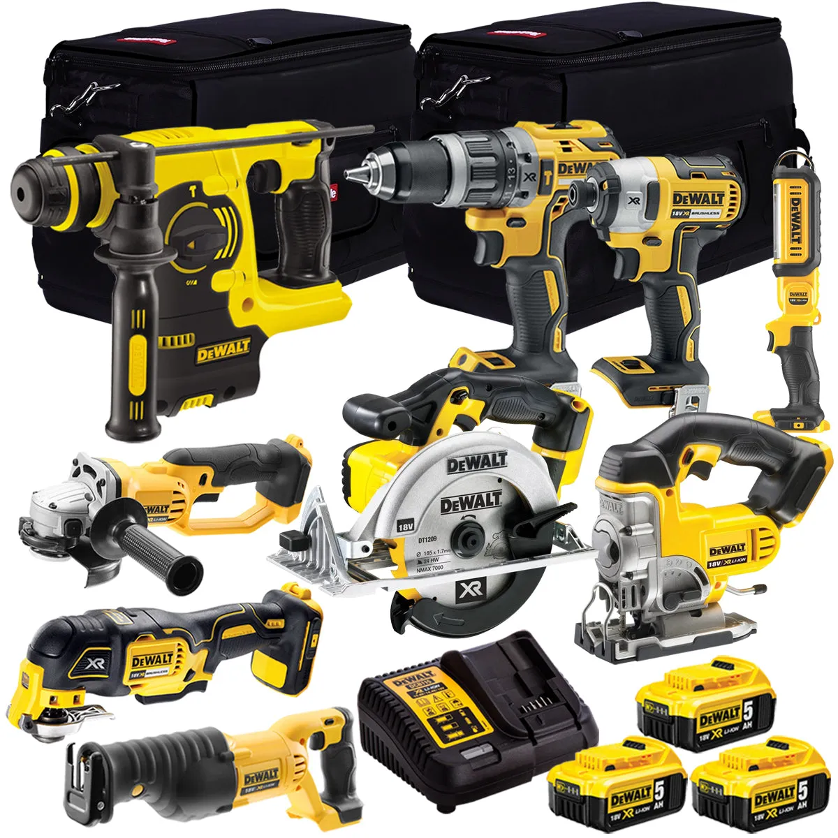 Dewalt 18V 9 Piece Power Tool Kit with 3 x 5.0Ah Battery & Charger T4TKIT-657