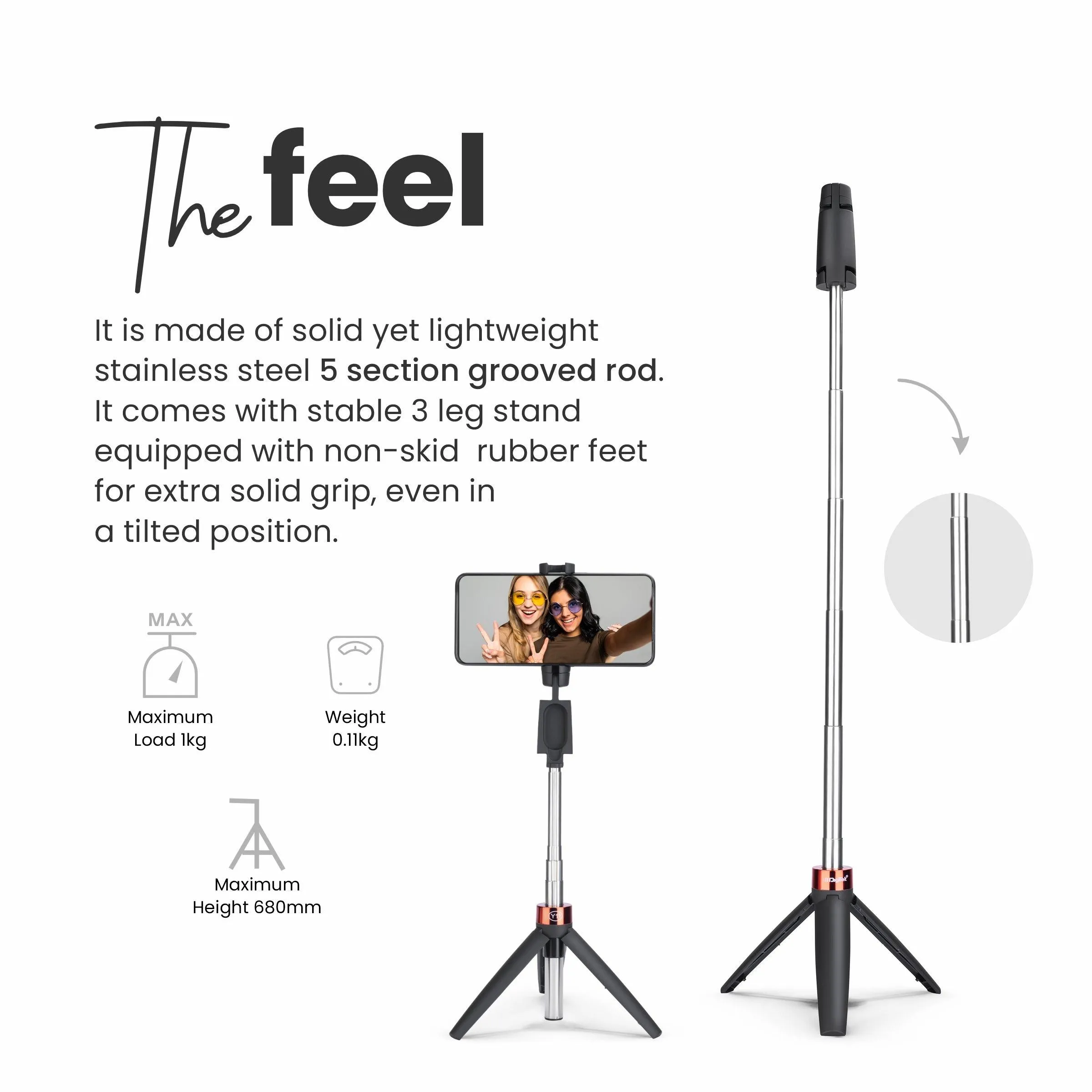 Digitek (DTR-210SS) Portable Selfie Stick with Wireless Remote and 3 Legs Tripod Base, Compatible for iPhone/OnePlus/Samsung/Vivo/Oppo and All Smartphones