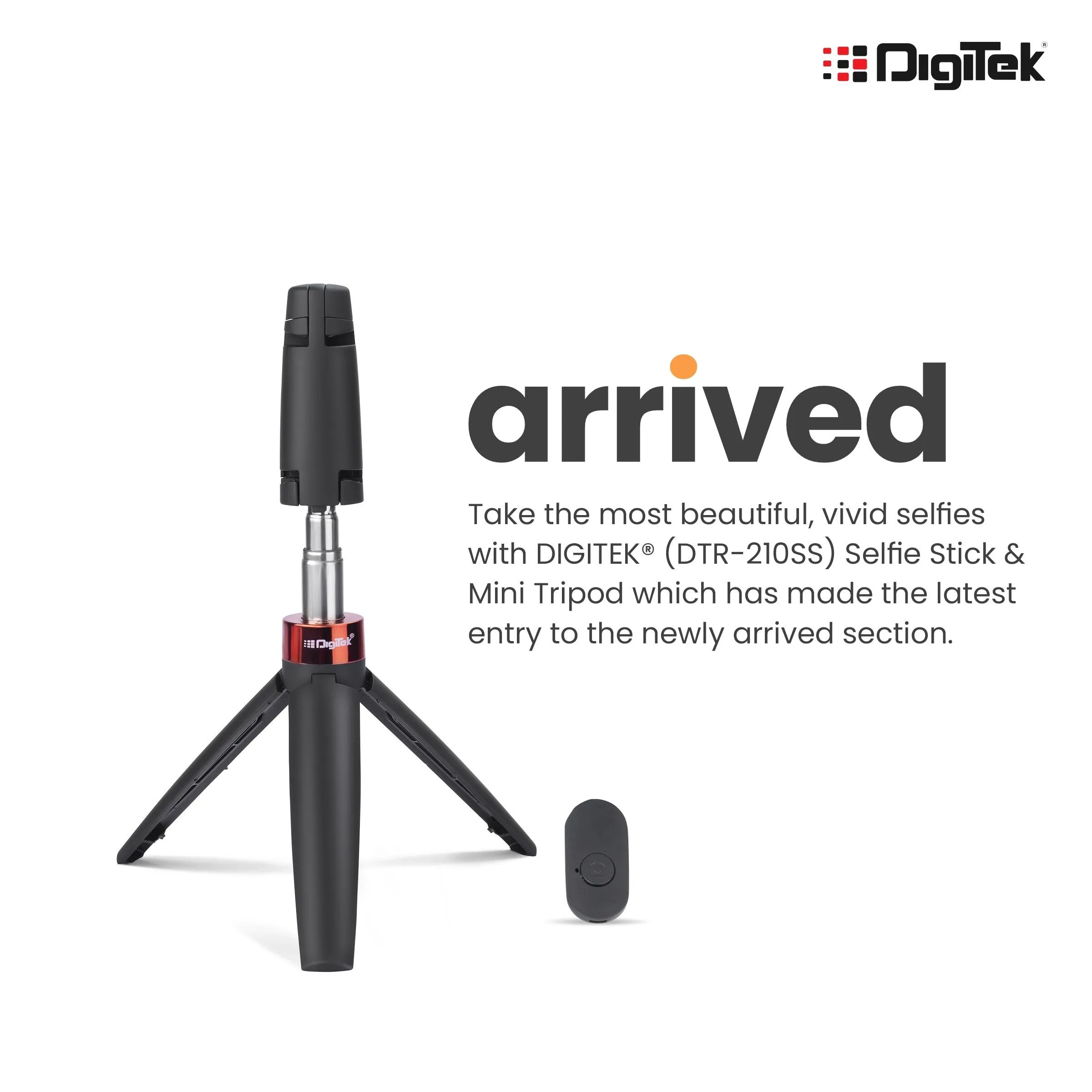 Digitek (DTR-210SS) Portable Selfie Stick with Wireless Remote and 3 Legs Tripod Base, Compatible for iPhone/OnePlus/Samsung/Vivo/Oppo and All Smartphones