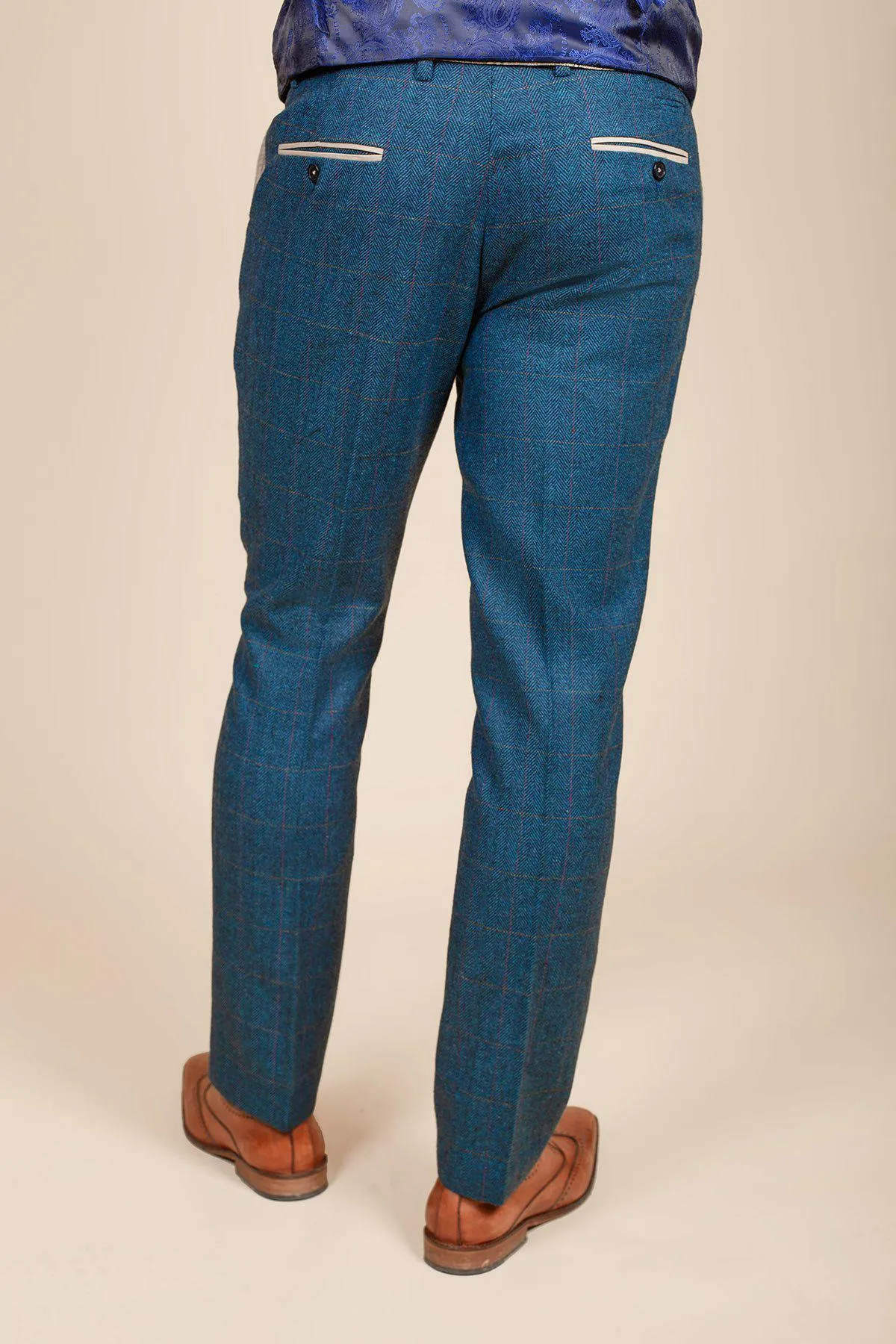 DION - Blue Tweed Check Suit With Kelvin Pink Waistcoat