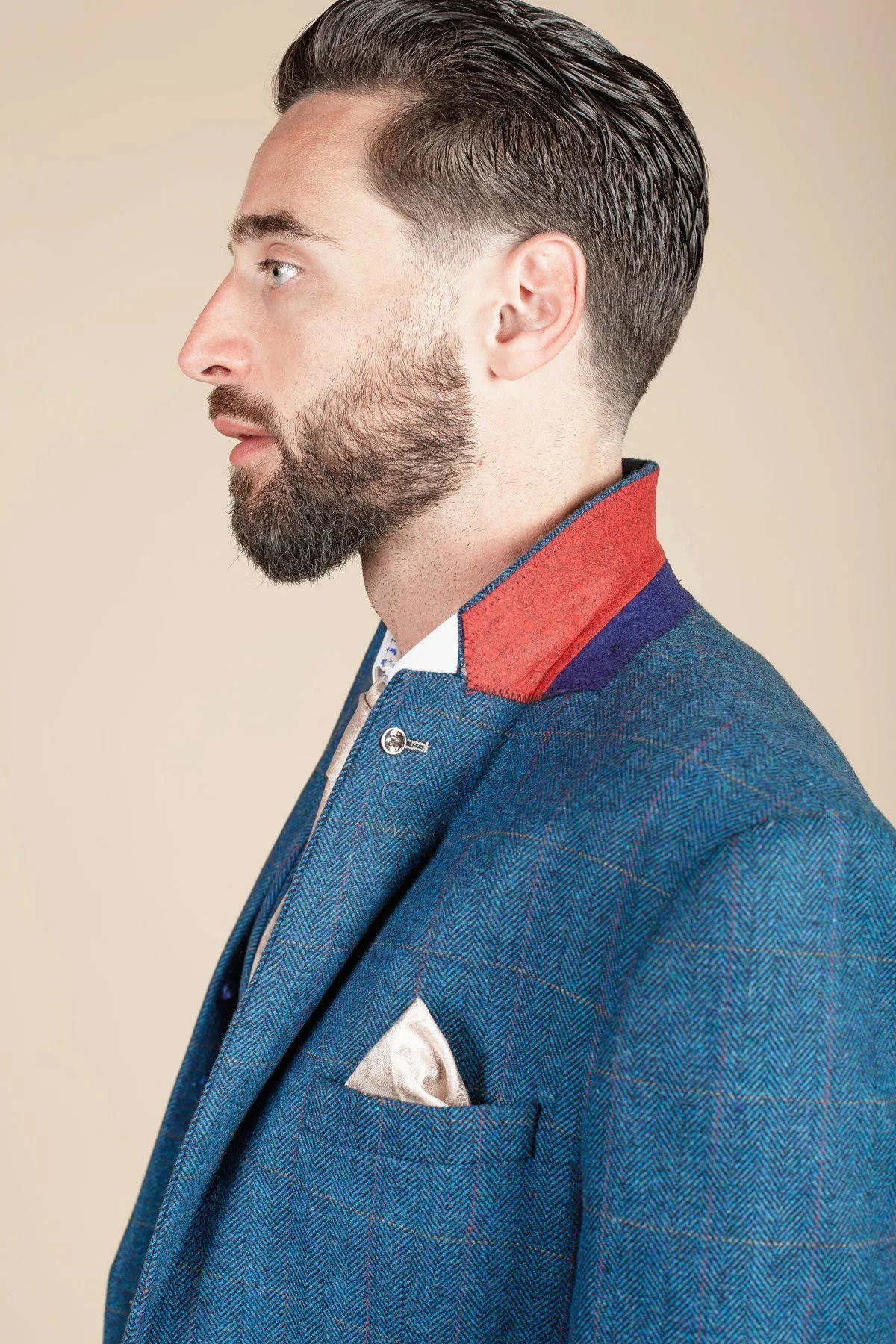 DION - Blue Tweed Check Suit With Kelvin Pink Waistcoat