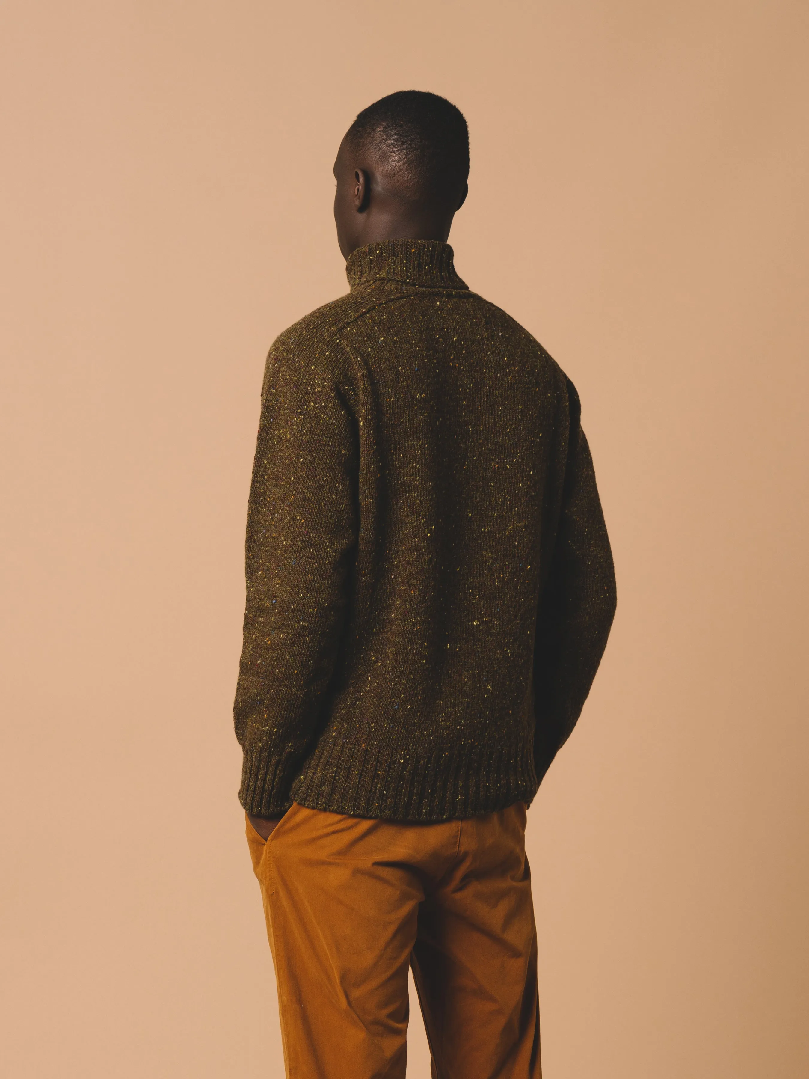 Donegal Roll Neck in Dark Olive Pure Merino Wool