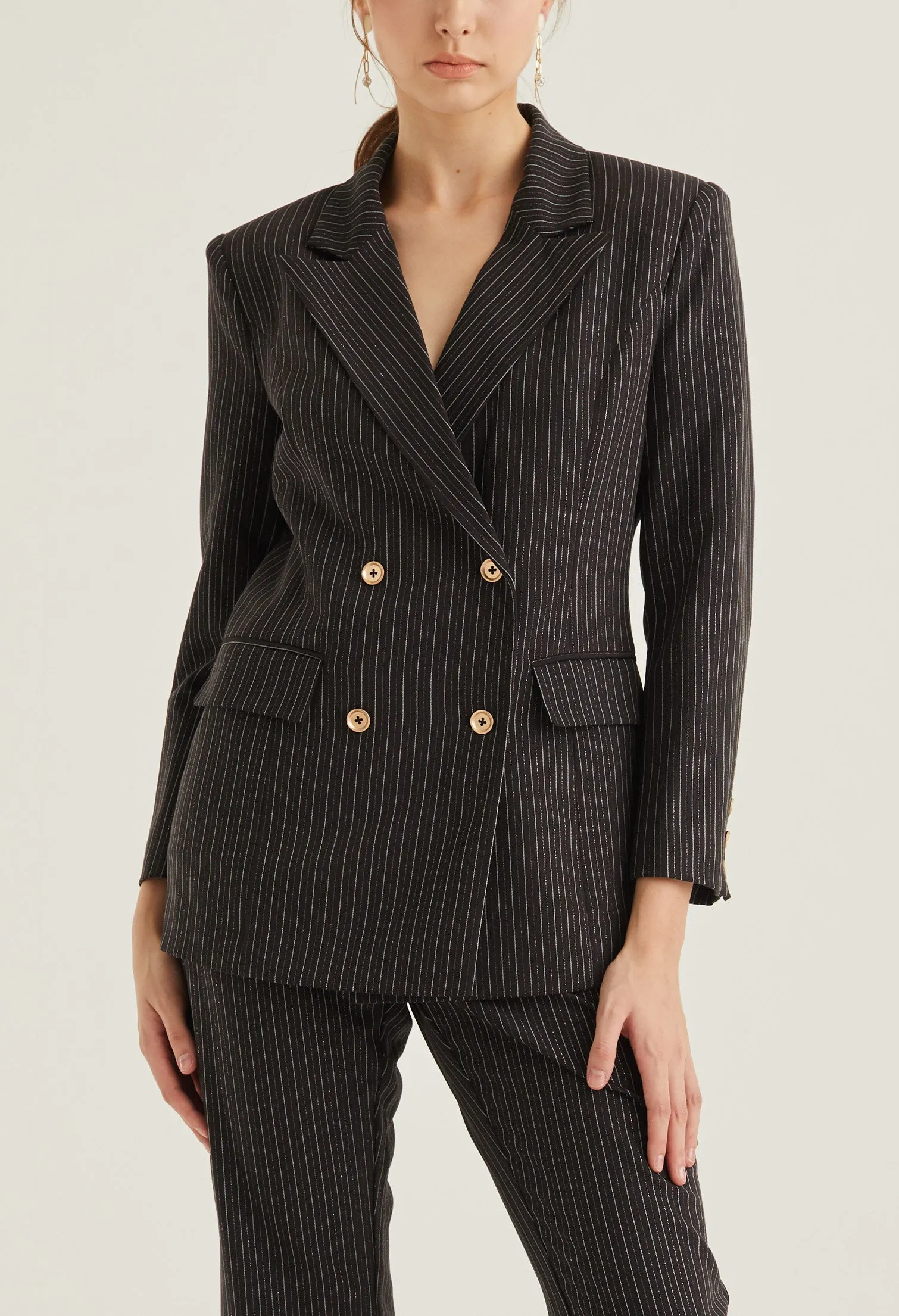 Double Breasted Striped Smart Blazer