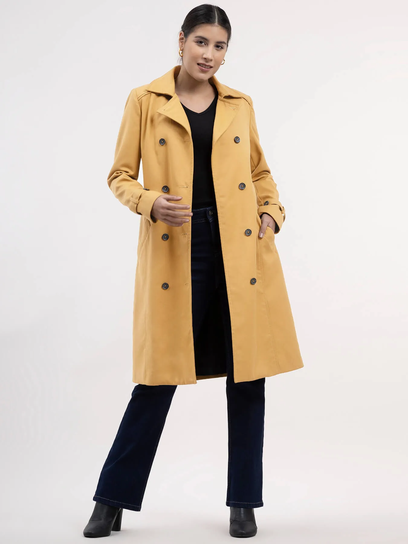 Double-Breasted Trench Coat - Mustard