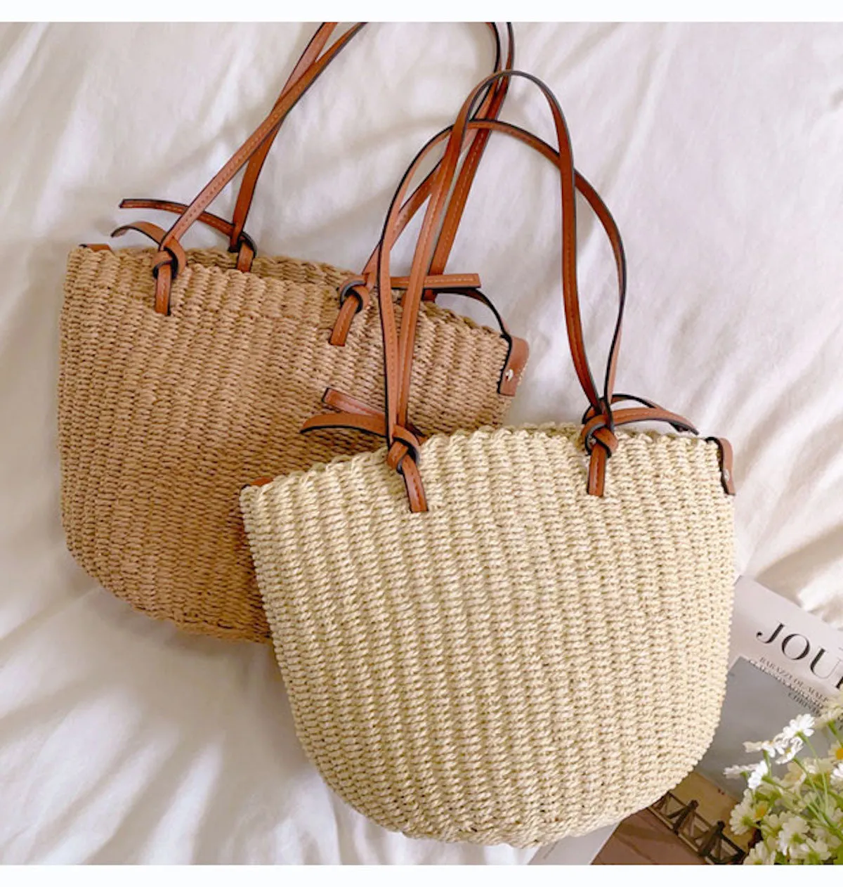 Elena Handbags Medium Summer Basket Tote