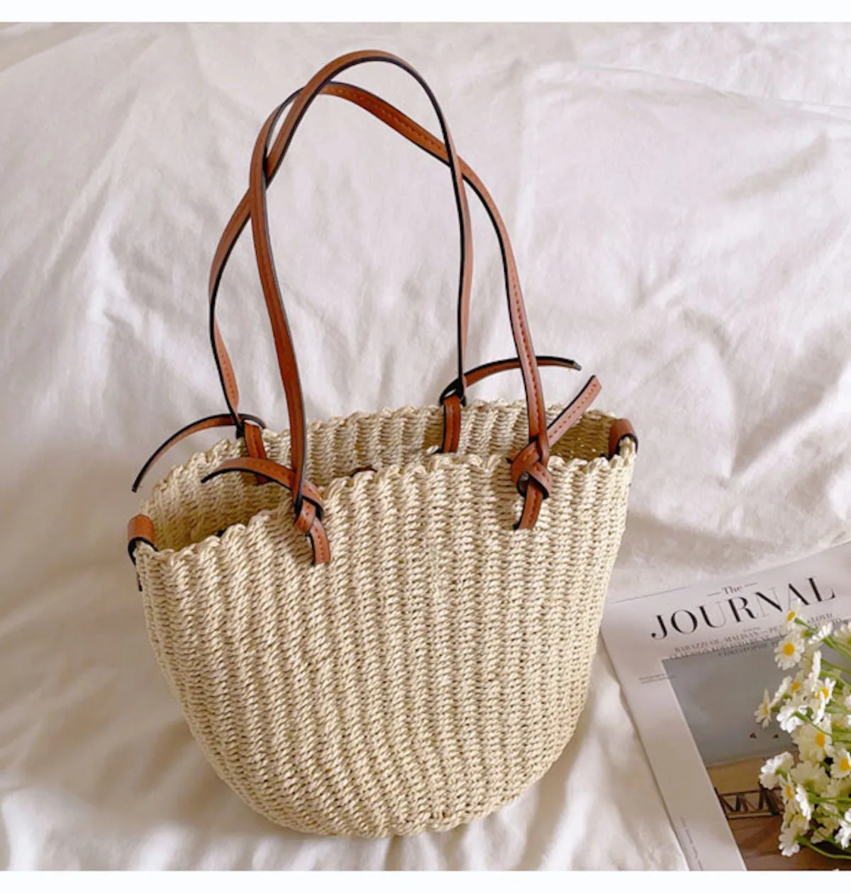 Elena Handbags Medium Summer Basket Tote