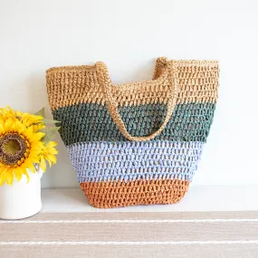 Elena Handbags Straw Woven Summer Color Block Tote