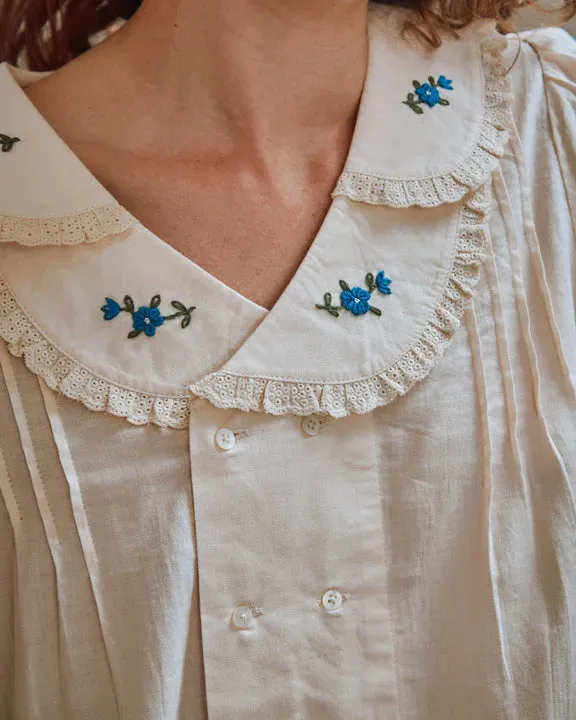 Emile & Ida Alicia Vintage Blouse Floral Ecru Collar