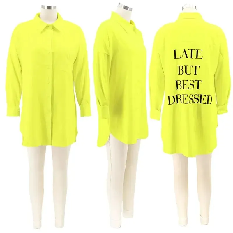 Fall Blouses Letter Single-breasted Long-sleeve