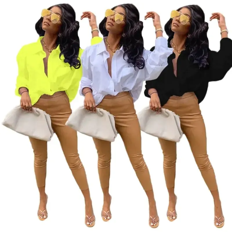 Fall Blouses Letter Single-breasted Long-sleeve