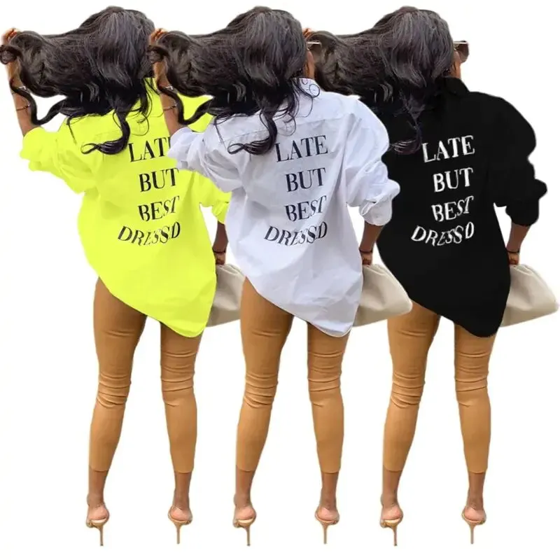 Fall Blouses Letter Single-breasted Long-sleeve