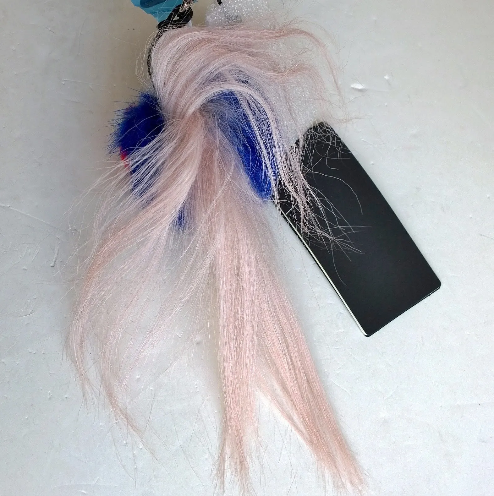 Fendi Flowery Red and Blue Fur Bag Charm handbag keychain