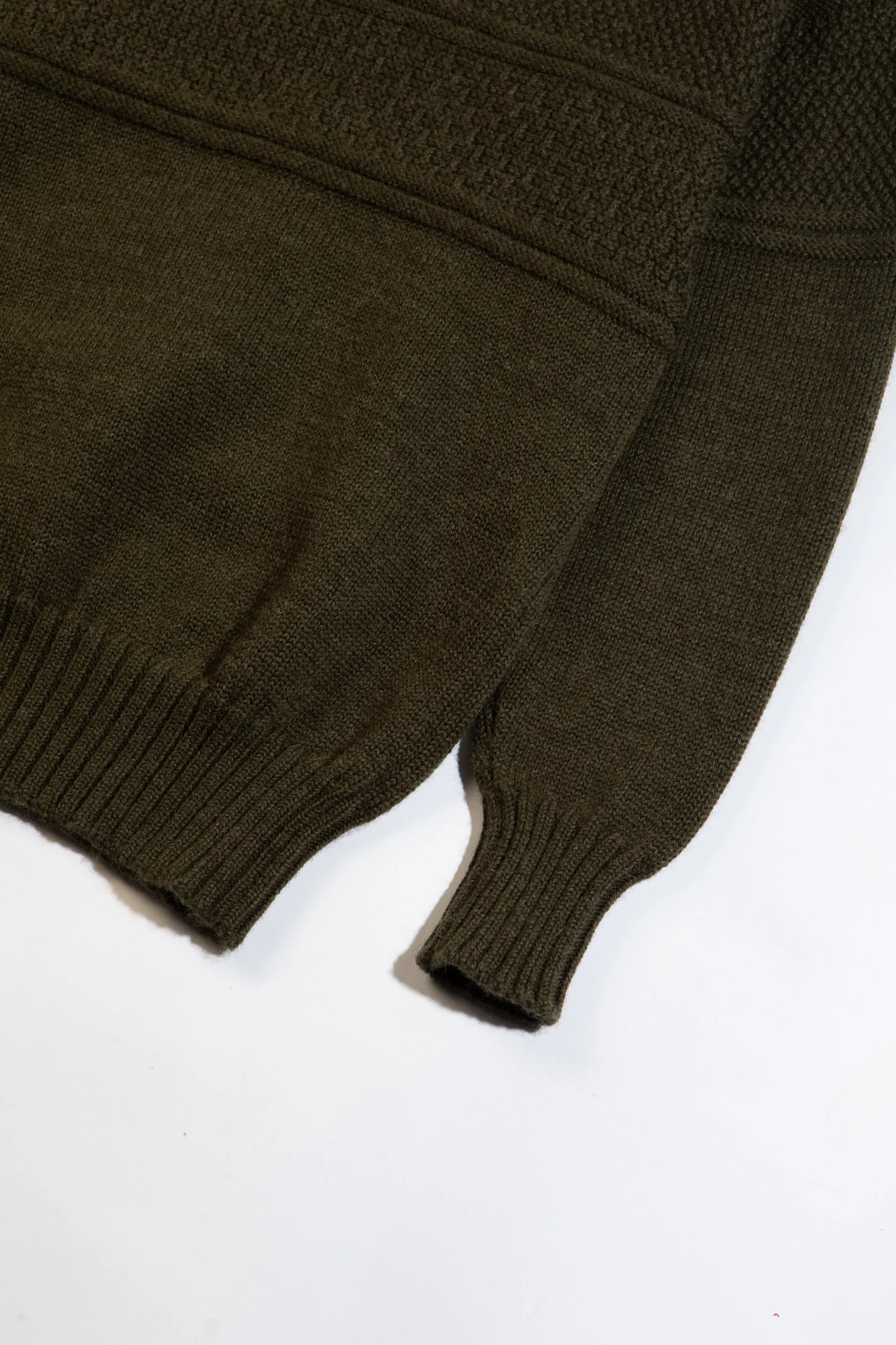 Fife Gansey Knit in Dark Olive Merino Wool