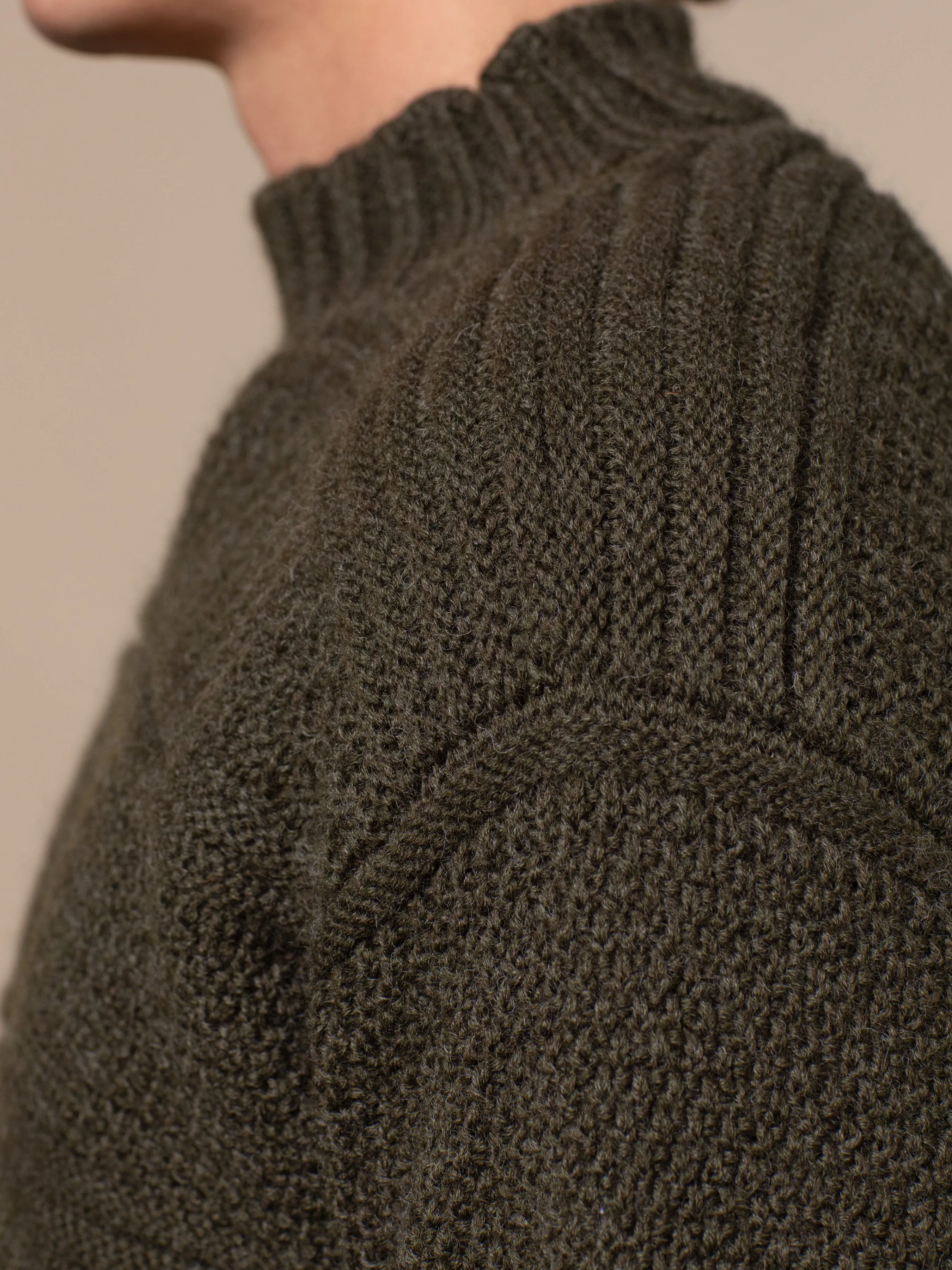 Fife Gansey Knit in Dark Olive Merino Wool