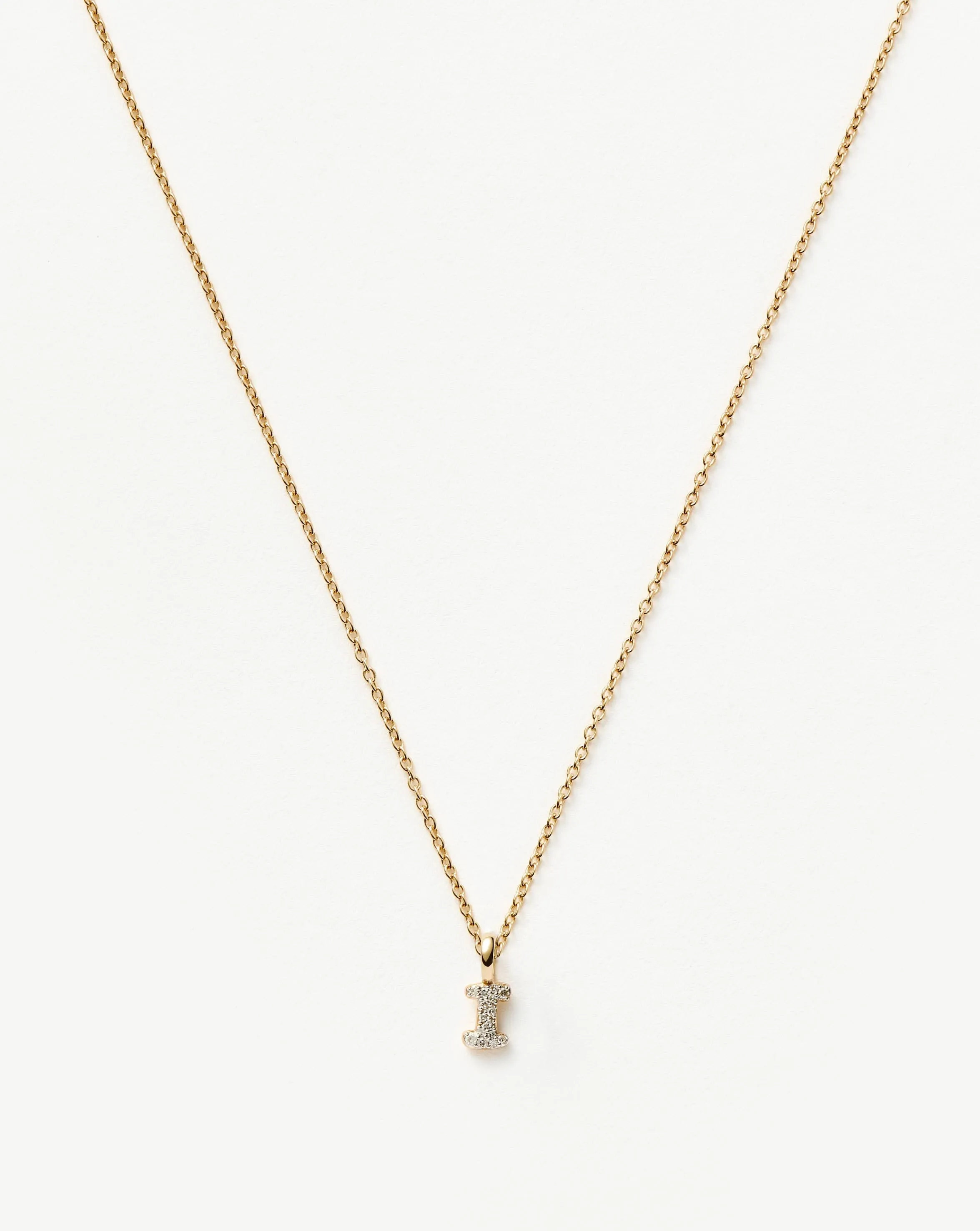 Fine Diamond Initial Mini Pendant Necklace - I | 14k Solid Yellow Gold Plated/Diamond