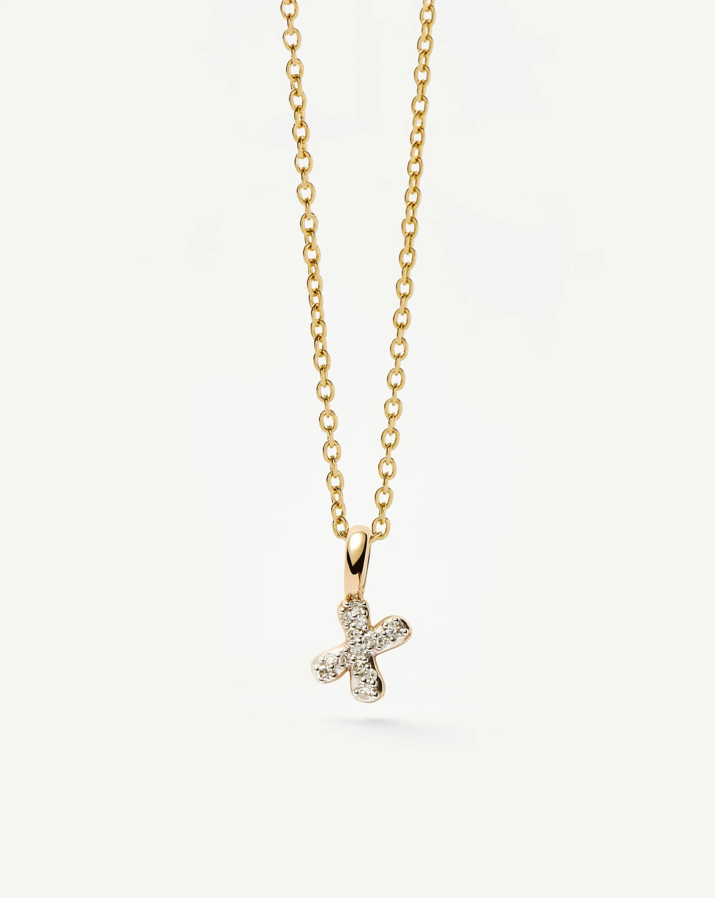 Fine Diamond Initial Mini Pendant Necklace - X | 14ct Solid Yellow Gold Plated/Diamond