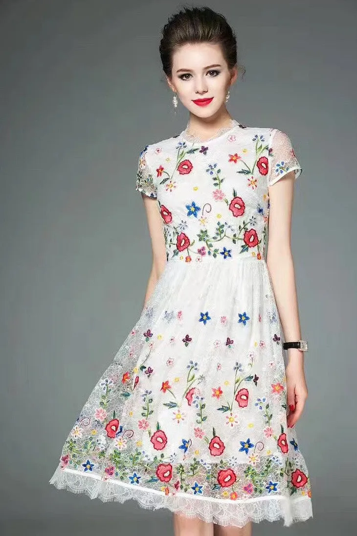 Floral Embroidered Lace Dress