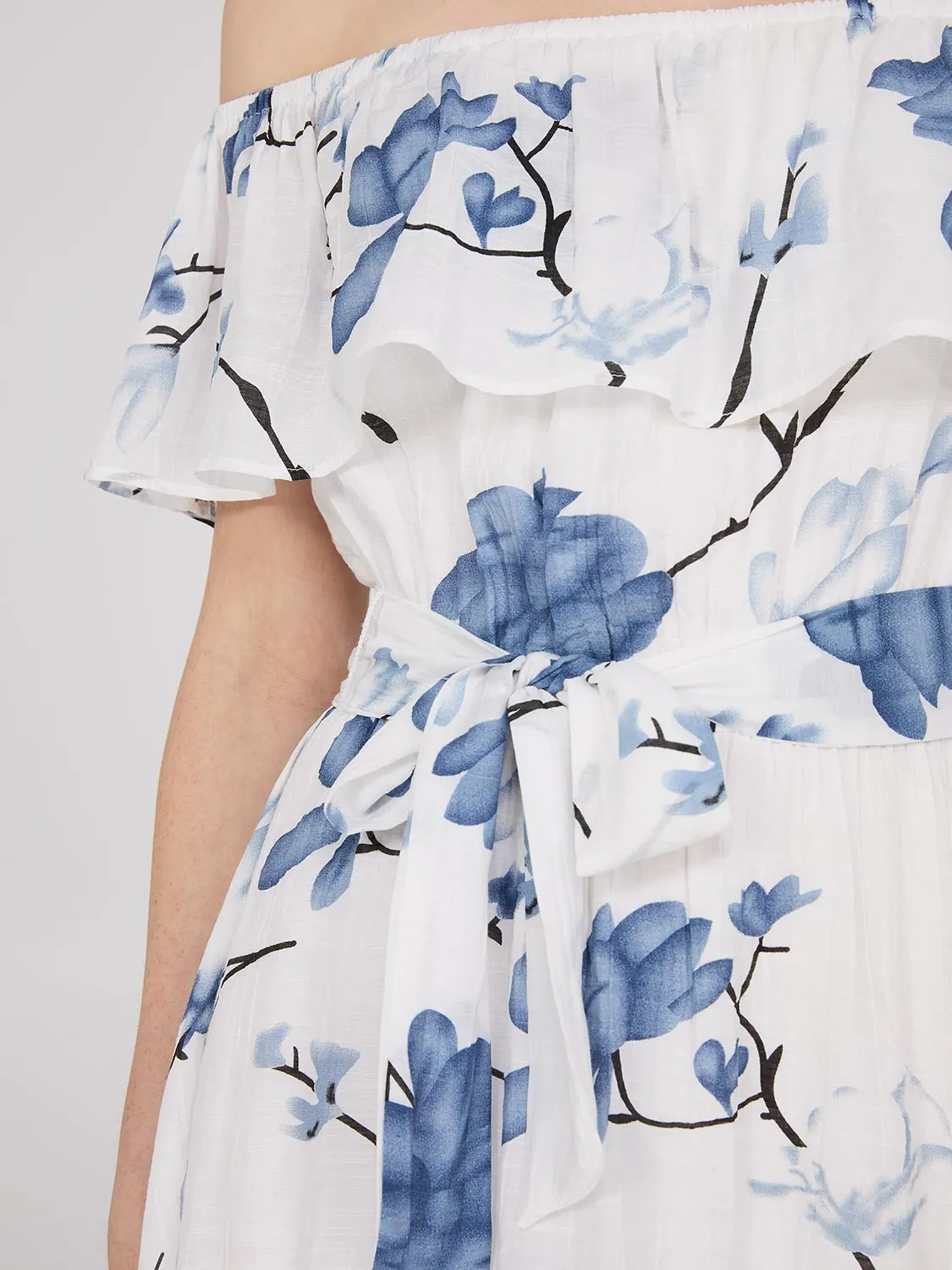 Floral Print Off-The-Shoulder A-Line Midi Dress