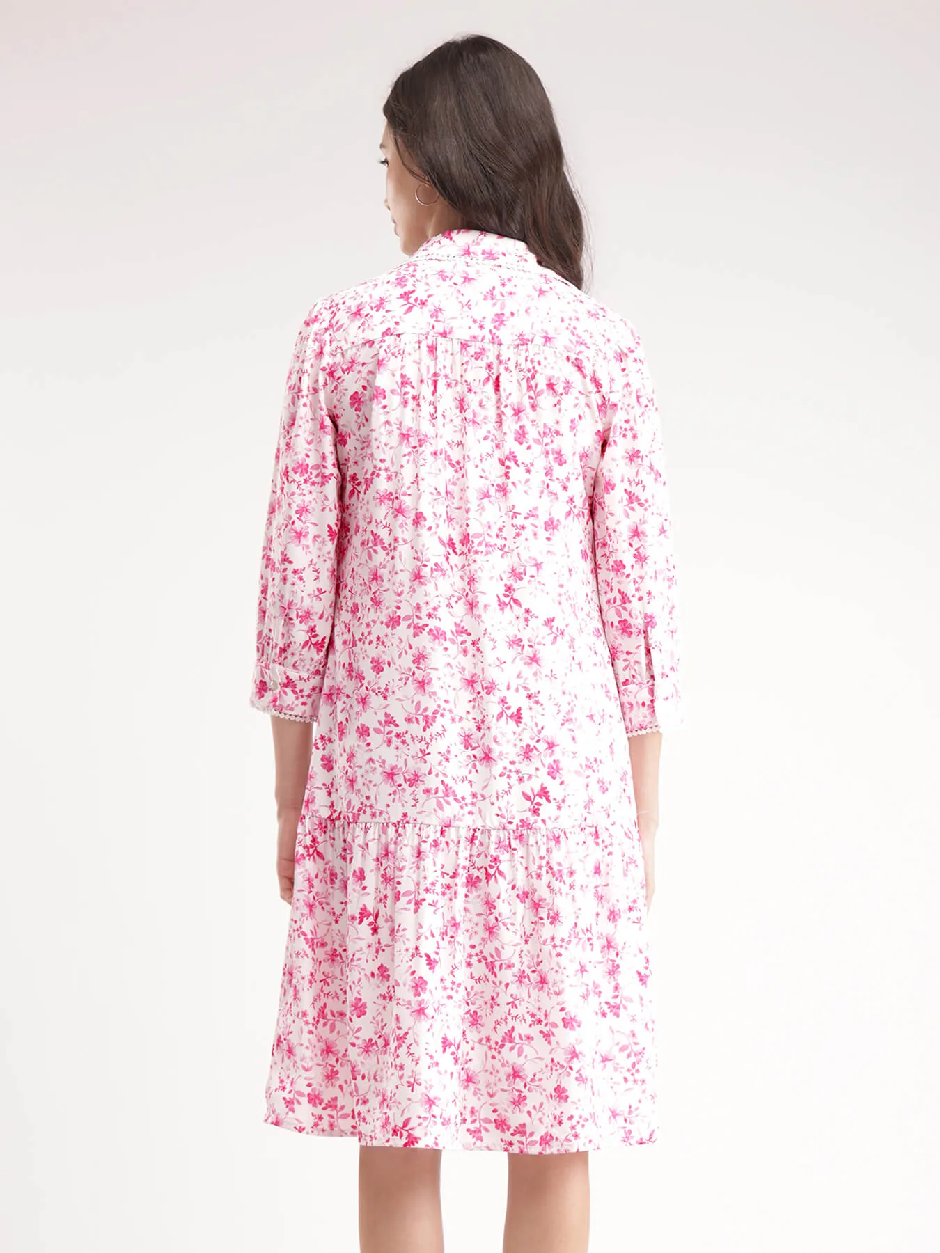 Floral Shirt Dress - White