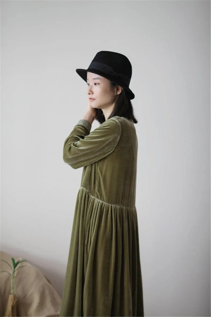 Forest Green, Velour Pocket Dress (M-7XL)