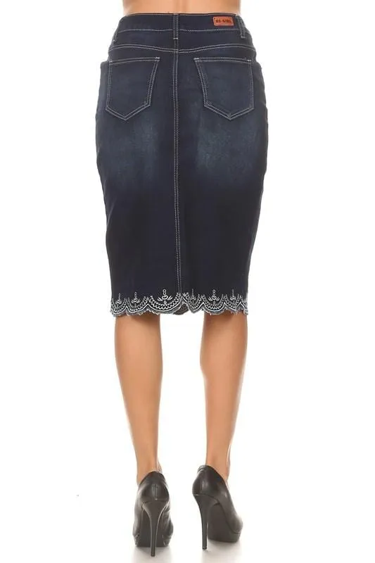 Forever Lace Denim Skirt (Dk. Indigo) FINAL SALE