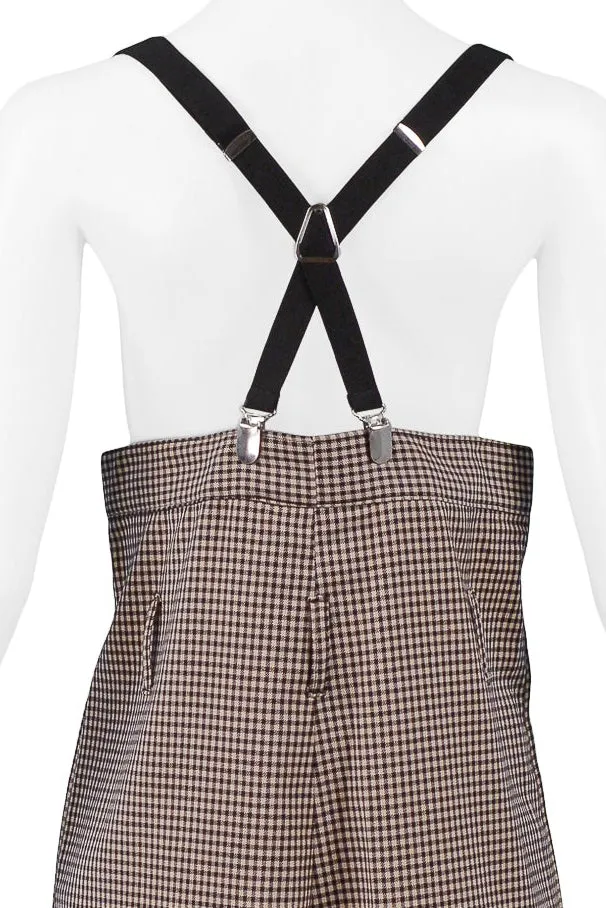 GAULTIER BROWN CHECK HIGH WAISTED SUSPENDER SHORTS