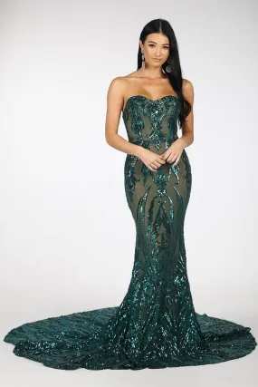 Gianna Gown Without Boned Bodice - Emerald/Nude