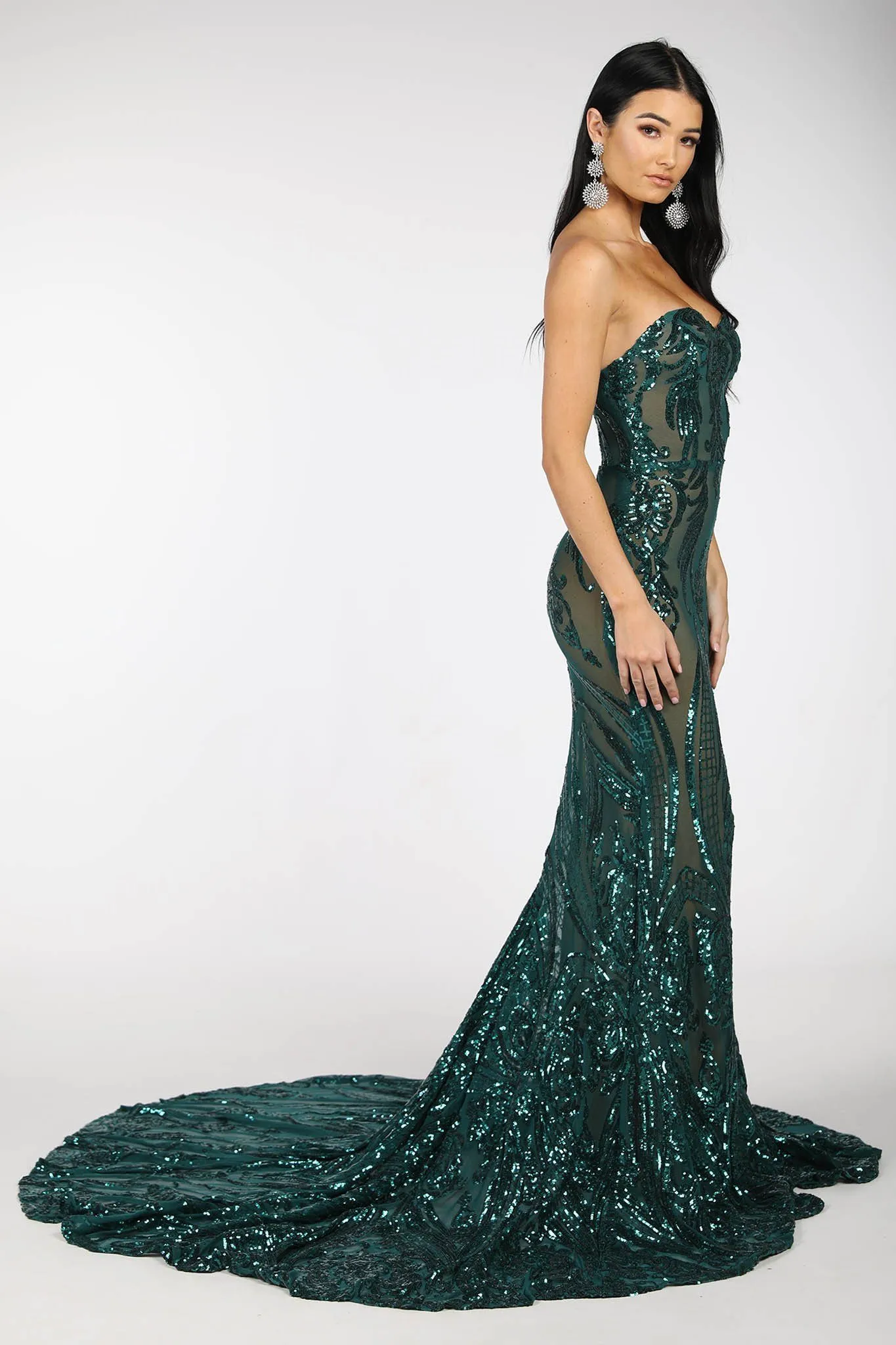 Gianna Gown Without Boned Bodice - Emerald/Nude