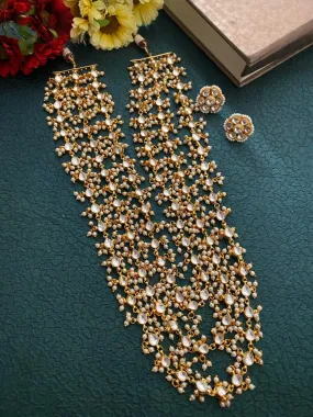 Gold Plated Long Triple Line Jadtar Kundan And Pearls Necklace By Gehna Shop